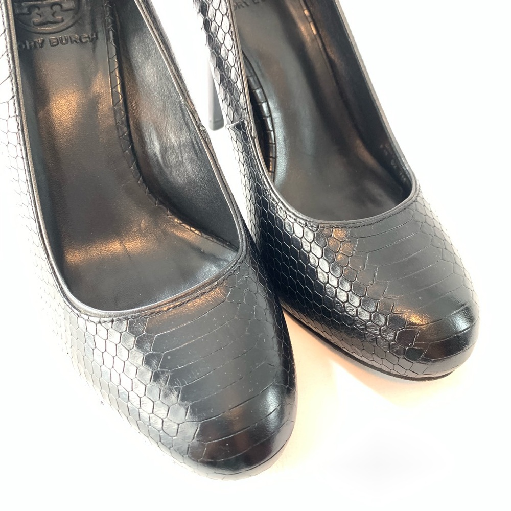 Tory Burch Black Leather Python Snake Heels Pump 7 - image 4